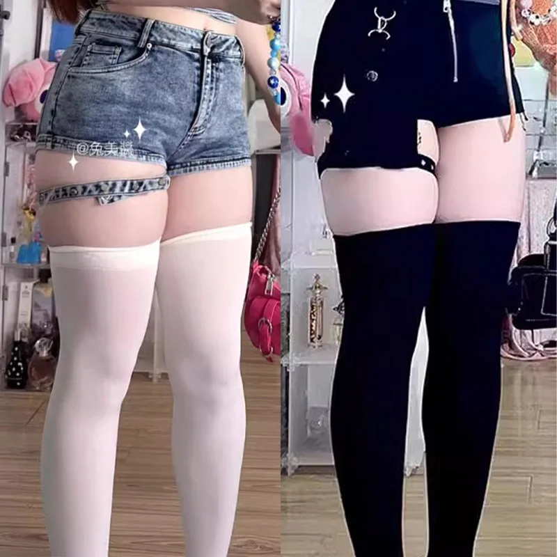 Black White Thigh High Stockings – Ultra Thin JK Lolita Socks 2 Black White Thigh High Stockings – Ultra Thin JK Lolita Socks 1