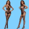Plus Size Black Lace Crotchless Bodystocking – Sexy Open Cup Mesh Lingerie Catsuit 1