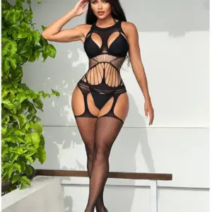 Black Fishnet Open Crotch High Stocking Bodystocking – Sexy Teddy Lingerie 6