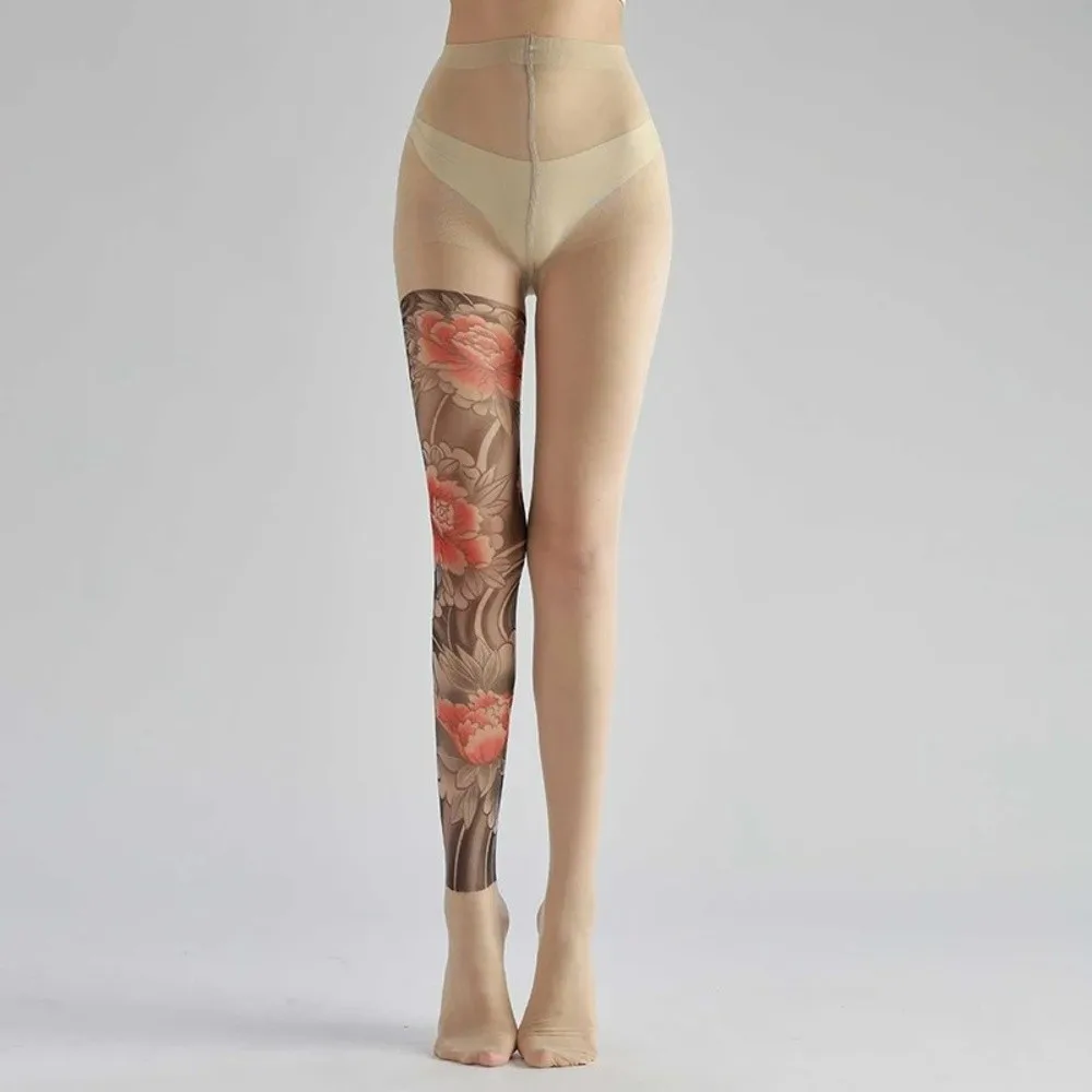 Sexy Fake Tattoo Peony Mesh Tights – Sheer Printed Pantyhose 13 2391181594