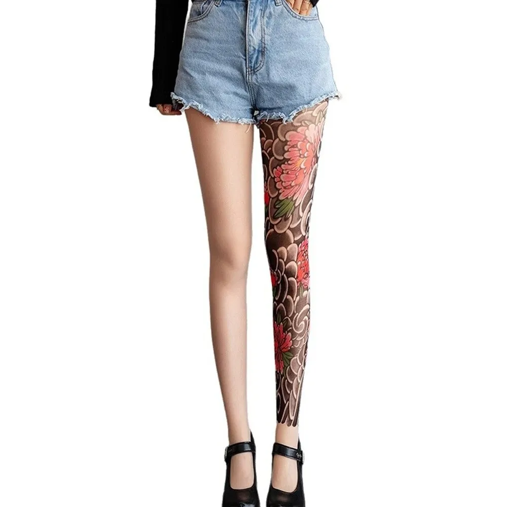 Sexy Fake Tattoo Peony Mesh Tights – Sheer Printed Pantyhose 17 2437959750