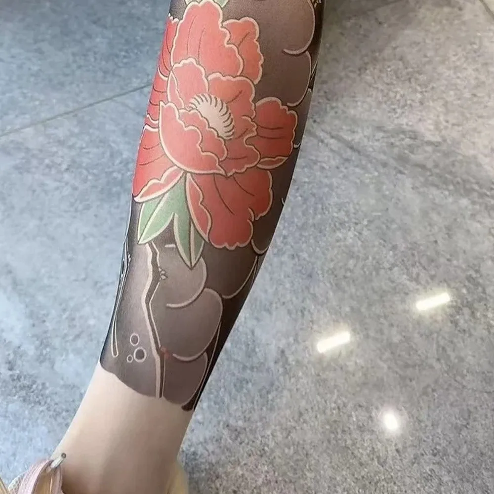 Sexy Fake Tattoo Peony Mesh Tights – Sheer Printed Pantyhose 20 26037169