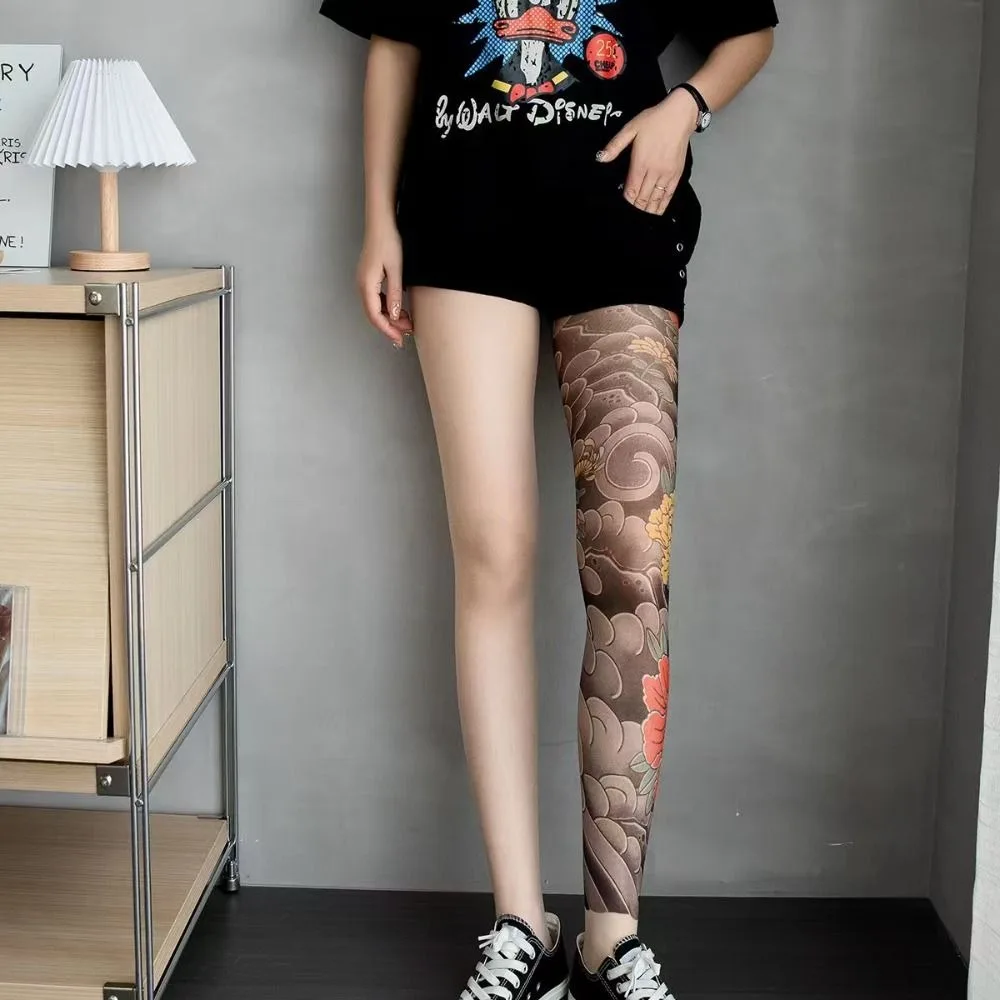 Sexy Fake Tattoo Peony Mesh Tights – Sheer Printed Pantyhose 25 2778386600