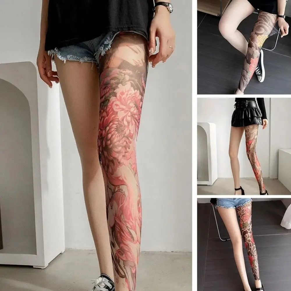 Sexy Fake Tattoo Peony Mesh Tights – Sheer Printed Pantyhose 2 Sexy Fake Tattoo Peony Mesh Tights – Sheer Printed Pantyhose 1