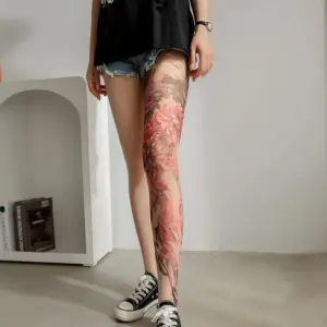 Sexy Fake Tattoo Peony Mesh Tights – Sheer Printed Pantyhose 4