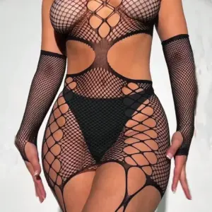 Plus Size Open Crotch Fishnet Bodystocking – Sexy Cut-Out Mesh Lingerie for Curvy Women 3