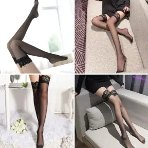 Lace Top Silicone Non-Slip Thigh High Stockings – Ultra Thin Sheer Summer Tights 4
