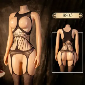 Plus Size High-Stretch Fishnet Bodystocking - Elegant Off-Shoulder Intimate Apparel 5