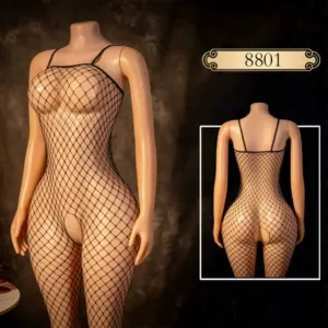 Plus Size High-Stretch Fishnet Bodystocking - Elegant Off-Shoulder Intimate Apparel 6