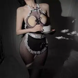 Black Maid Open Crotch Fishnet Bodystocking – Sexy Exposed Teddy Lingerie 6