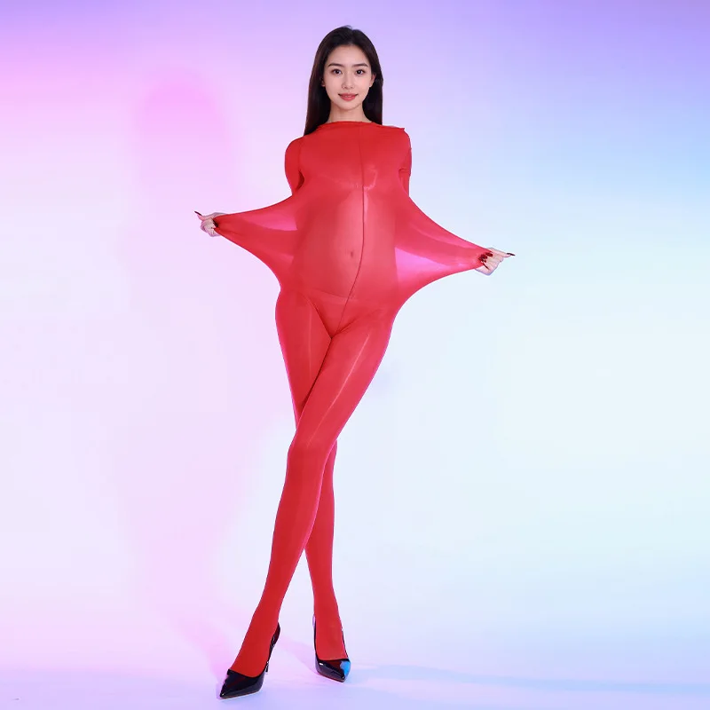 Plus Size Oil Shiny High-Elastic Bodysuit - Glossy Bodycon Leotard 16 3735958524