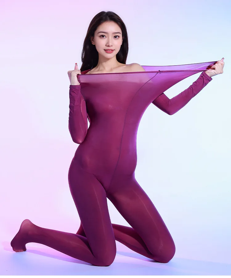 Plus Size Oil Shiny High-Elastic Bodysuit - Glossy Bodycon Leotard 18 3823709307