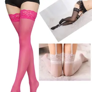 Sexy Lace Thigh High Stockings – Sheer Black White Red 4