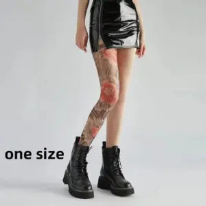Sexy Fake Tattoo Peony Mesh Tights – Sheer Printed Pantyhose 6
