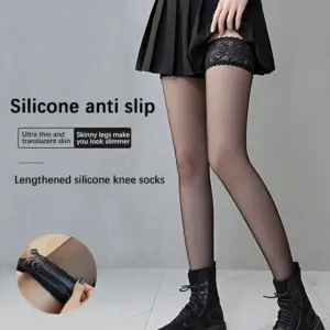 Lace Top Silicone Non-Slip Thigh High Stockings – Ultra Thin Sheer Summer Tights 2