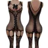 Black Open Crotch Fishnet Teddy Bodysuit – Sensual Crotchless Lingerie for Women 1