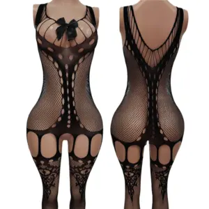 Black Open Crotch Fishnet Teddy Bodysuit – Sensual Crotchless Lingerie for Women 1