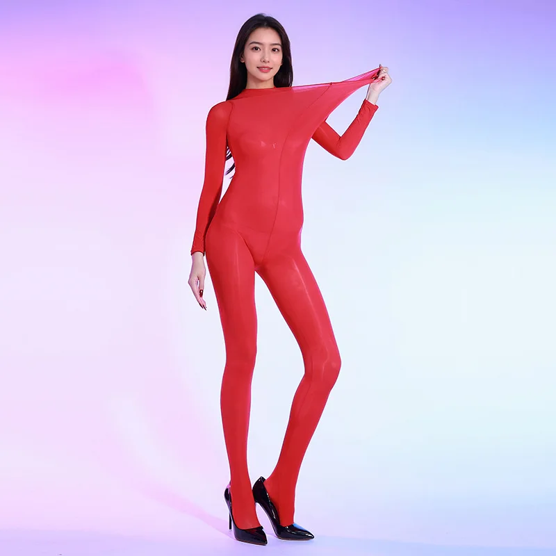 Plus Size Oil Shiny High-Elastic Bodysuit - Glossy Bodycon Leotard 14 499703104