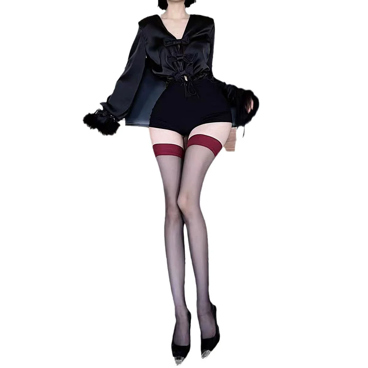 Sexy Fishnet Hollow Out Over Knee Stockings – Black Red Thigh Highs 9 55560579