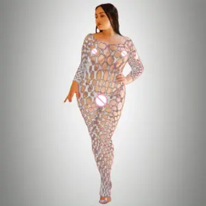 Plus Size Fishnet Bodystocking – Sexy Long Sleeve Mesh Lingerie for Curvy Women 3