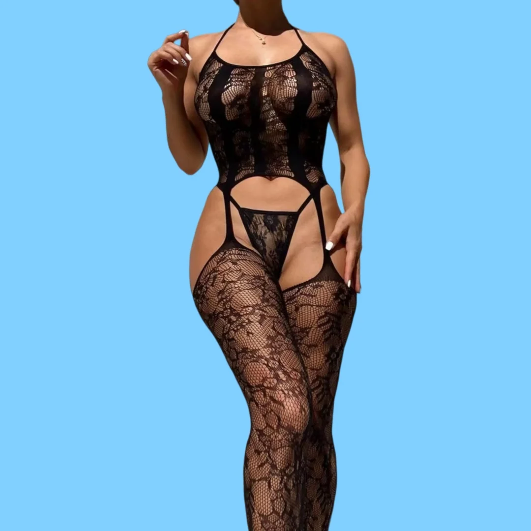 Plus Size Off-Shoulder Fishnet Bodystocking - High-Stretch Crotchless Lingerie 11 975990237